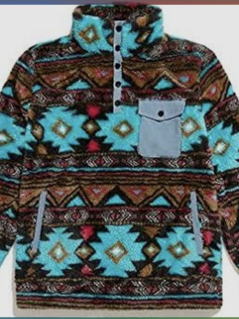 Amazon Men’s Zip-Up Aztec Pullover in Turquoise and Brown